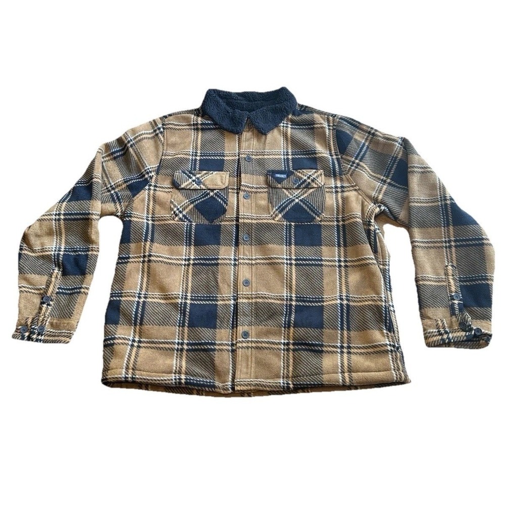 New $85 Smith's Workwear Flannel Shirt Jacket XL Brown Black Plaid Fleece Sherpa